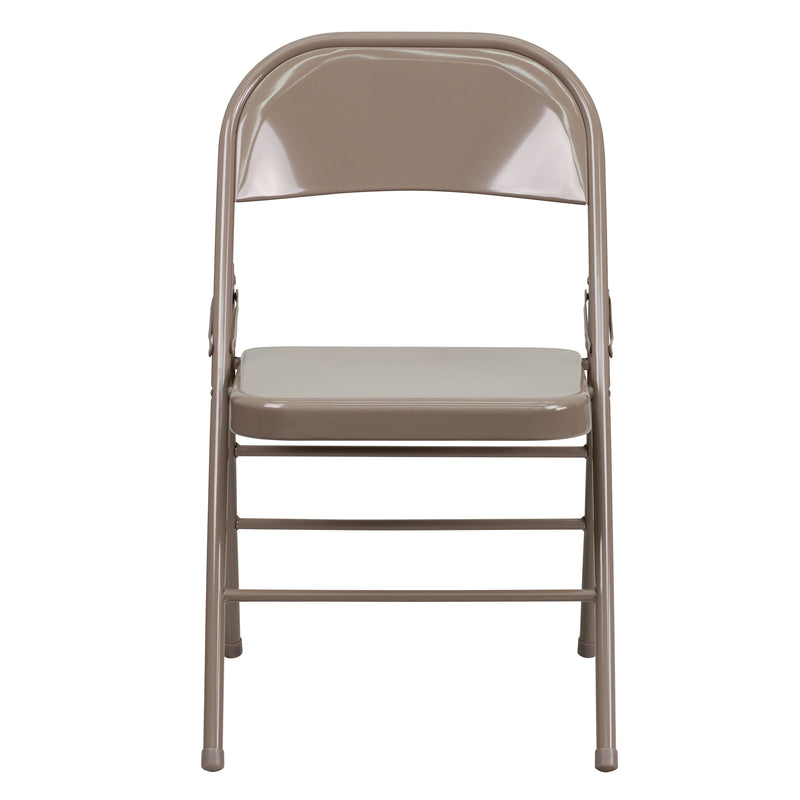 SINGLEWAVE Series Triple Braced & Double Hinged Beige Metal Folding Chair