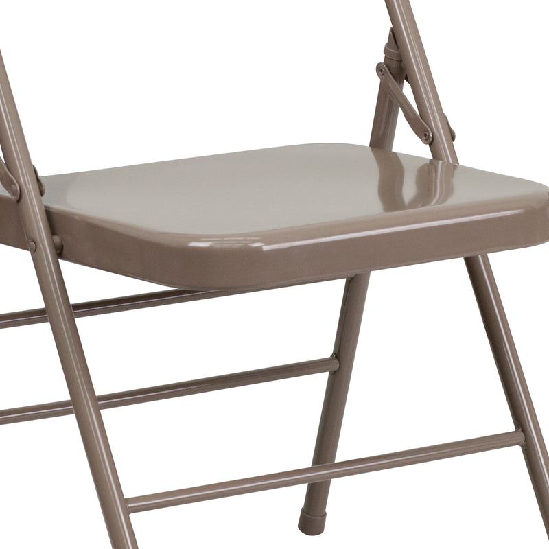 SINGLEWAVE Series Triple Braced & Double Hinged Beige Metal Folding Chair