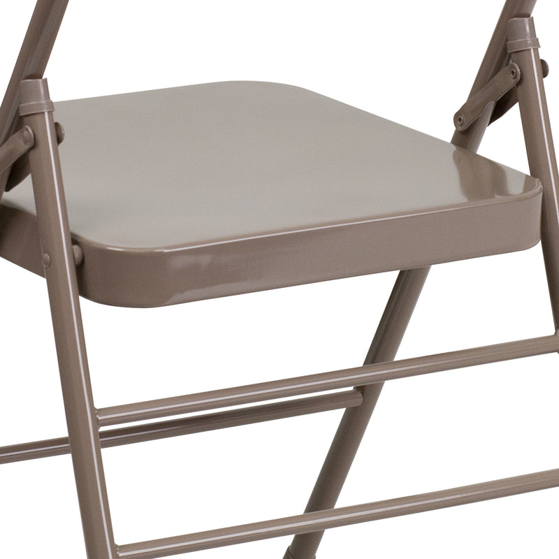 SINGLEWAVE Series Triple Braced & Double Hinged Beige Metal Folding Chair