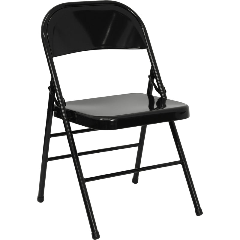 SINGLEWAVE Series Triple Braced & Double Hinged Black Metal Folding Chair