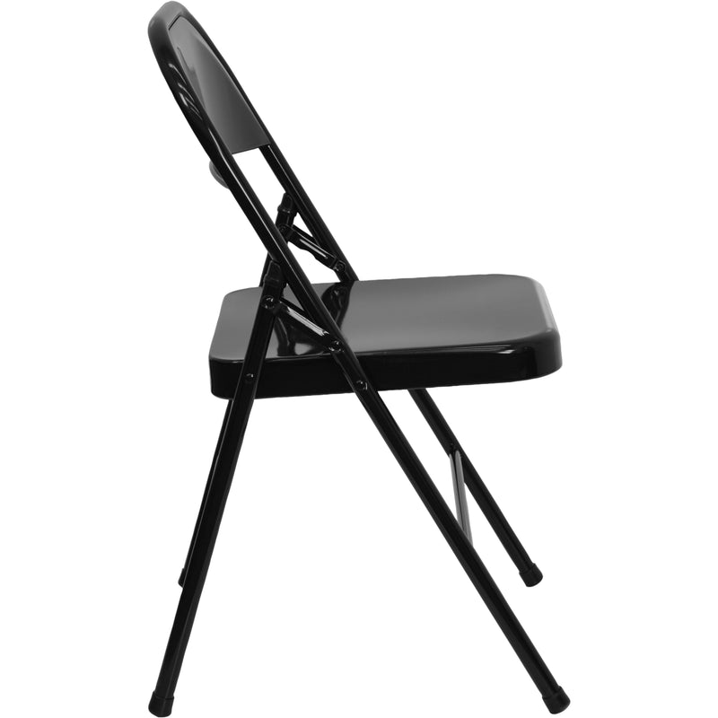 SINGLEWAVE Series Triple Braced & Double Hinged Black Metal Folding Chair