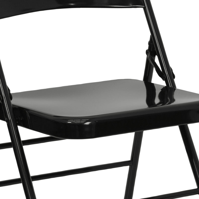 SINGLEWAVE Series Triple Braced & Double Hinged Black Metal Folding Chair