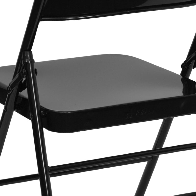 SINGLEWAVE Series Triple Braced & Double Hinged Black Metal Folding Chair