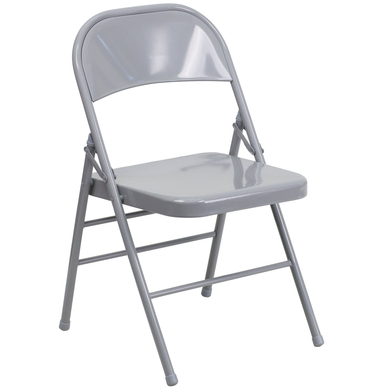 SINGLEWAVE Series Triple Braced & Double Hinged Gray Metal Folding Chair