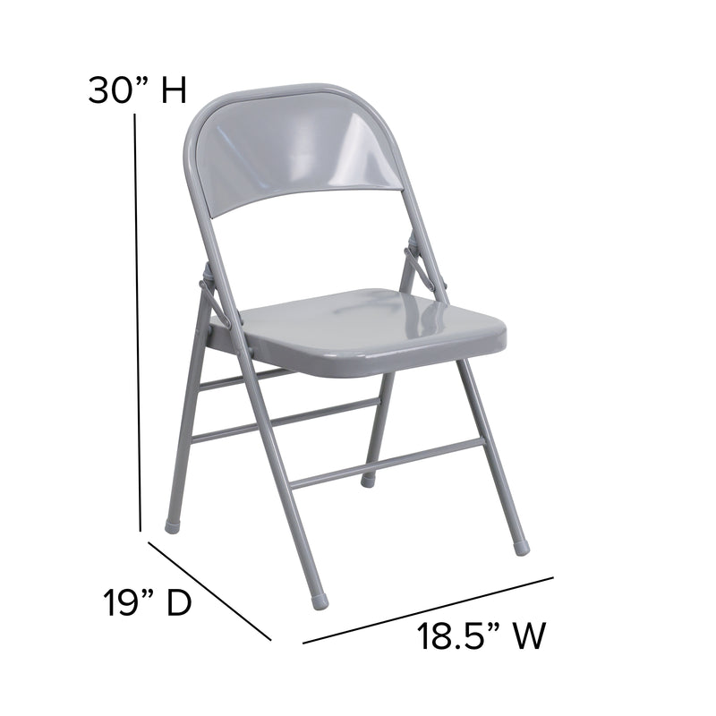 SINGLEWAVE Series Triple Braced & Double Hinged Gray Metal Folding Chair