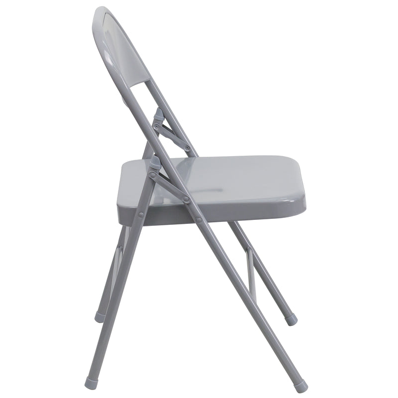 SINGLEWAVE Series Triple Braced & Double Hinged Gray Metal Folding Chair