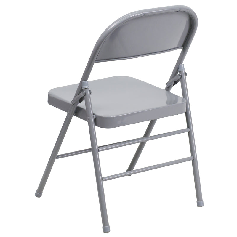 SINGLEWAVE Series Triple Braced & Double Hinged Gray Metal Folding Chair