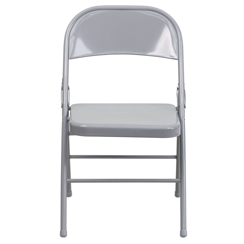 SINGLEWAVE Series Triple Braced & Double Hinged Gray Metal Folding Chair