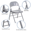 SINGLEWAVE Series Triple Braced & Double Hinged Gray Metal Folding Chair