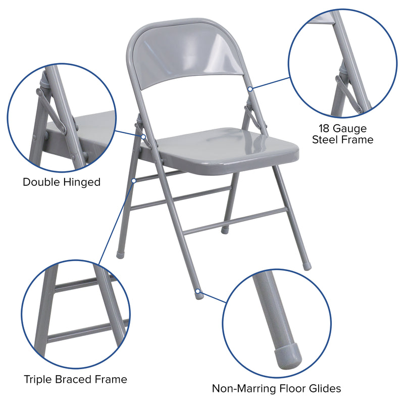 SINGLEWAVE Series Triple Braced & Double Hinged Gray Metal Folding Chair