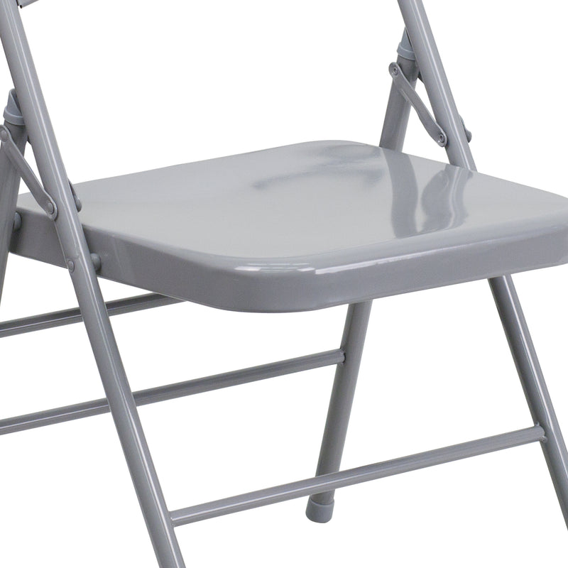 SINGLEWAVE Series Triple Braced & Double Hinged Gray Metal Folding Chair