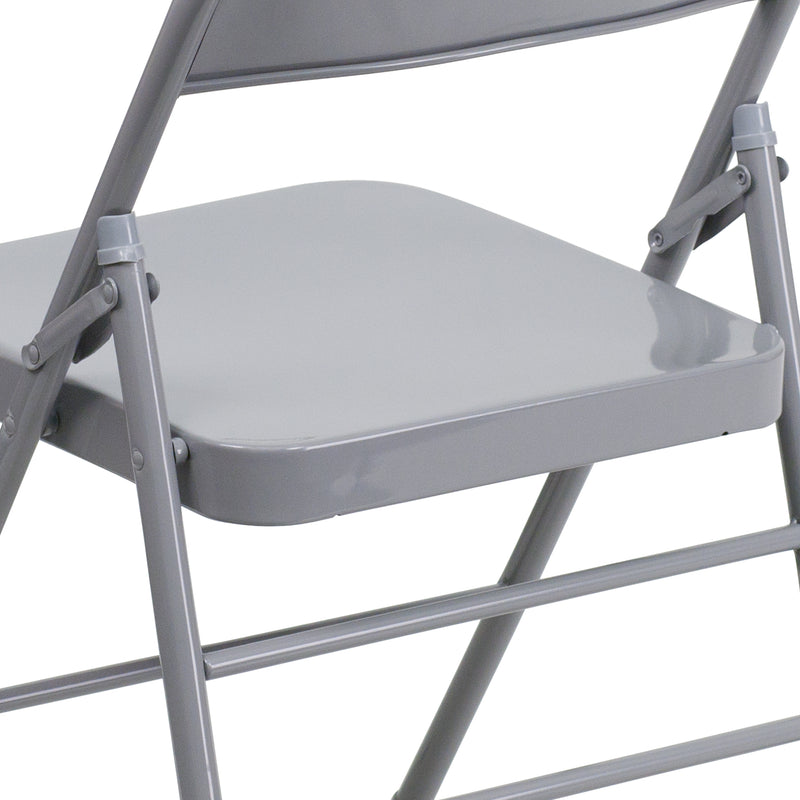 SINGLEWAVE Series Triple Braced & Double Hinged Gray Metal Folding Chair