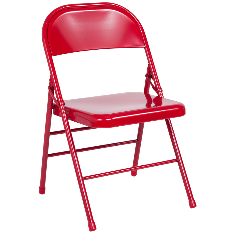 SINGLEWAVE Series Triple Braced & Double Hinged Red Metal Folding Chair