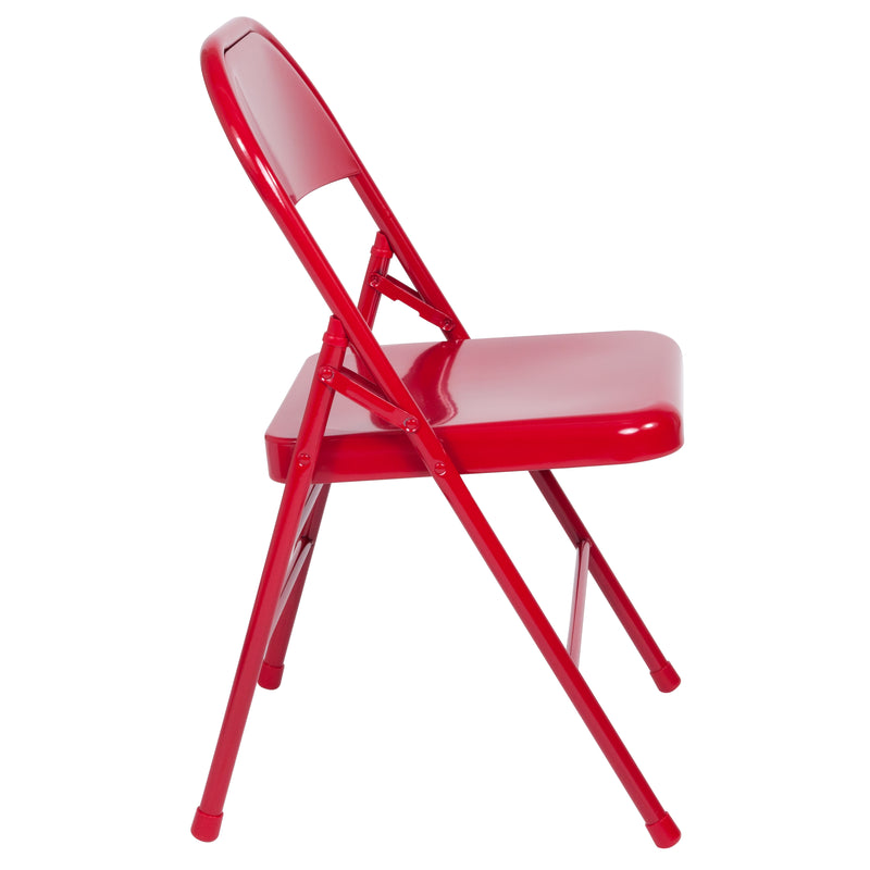 SINGLEWAVE Series Triple Braced & Double Hinged Red Metal Folding Chair