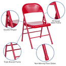 SINGLEWAVE Series Triple Braced & Double Hinged Red Metal Folding Chair