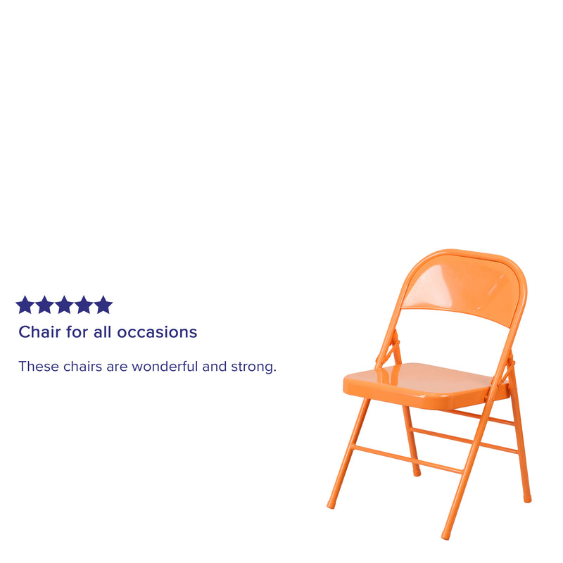 SINGLEWAVE COLORBURST Series Orange Marmalade Triple Braced & Double Hinged Metal Folding Chair