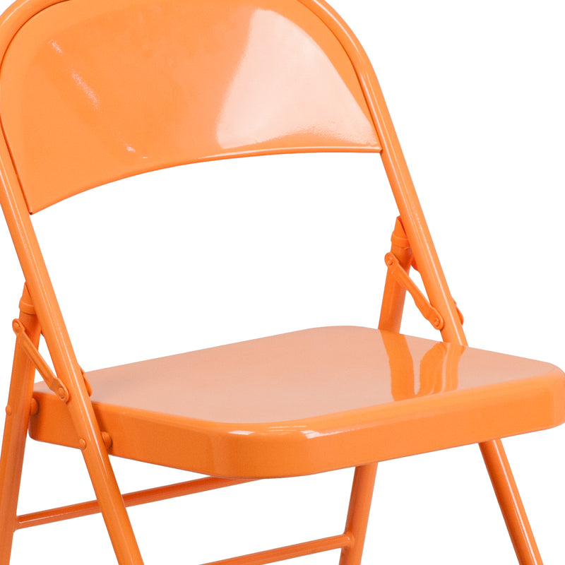 SINGLEWAVE COLORBURST Series Orange Marmalade Triple Braced & Double Hinged Metal Folding Chair