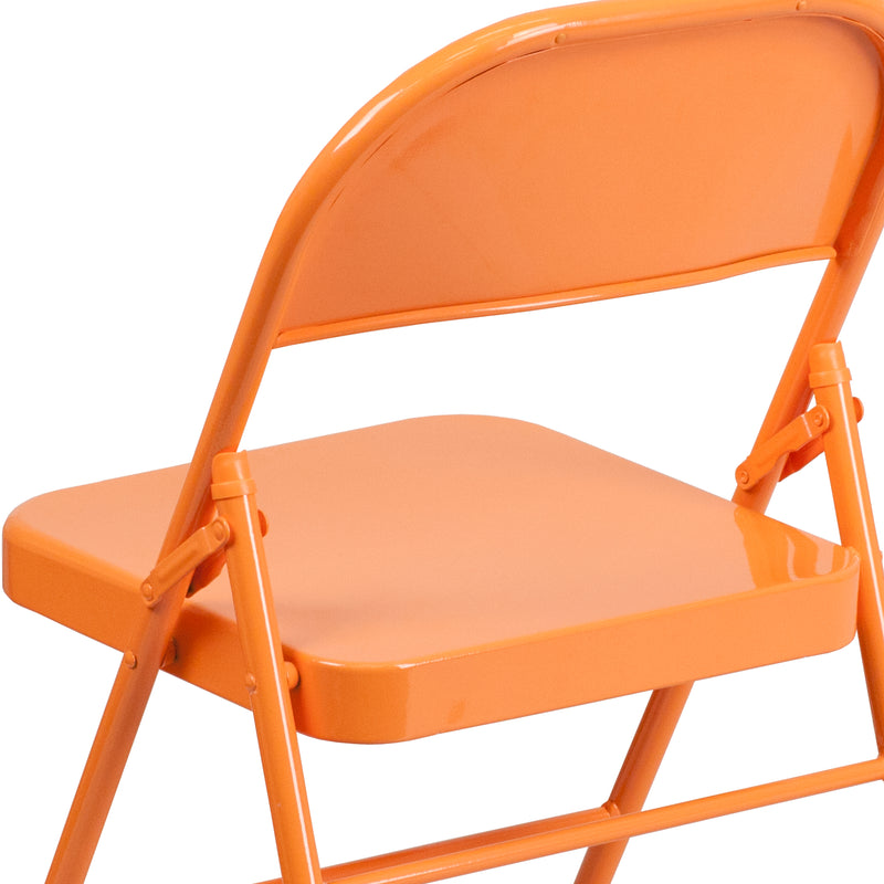 SINGLEWAVE COLORBURST Series Orange Marmalade Triple Braced & Double Hinged Metal Folding Chair