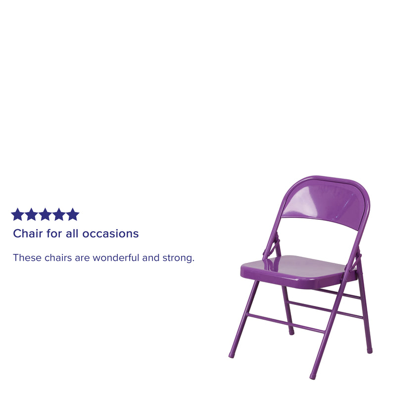 SINGLEWAVE COLORBURST Series Impulsive Purple Triple Braced & Double Hinged Metal Folding Chair