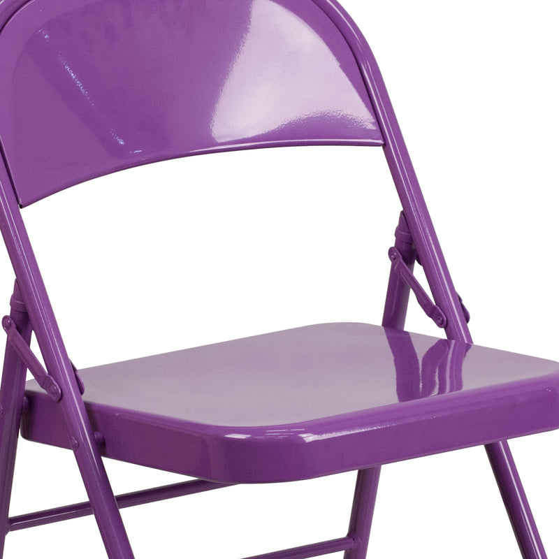 SINGLEWAVE COLORBURST Series Impulsive Purple Triple Braced & Double Hinged Metal Folding Chair