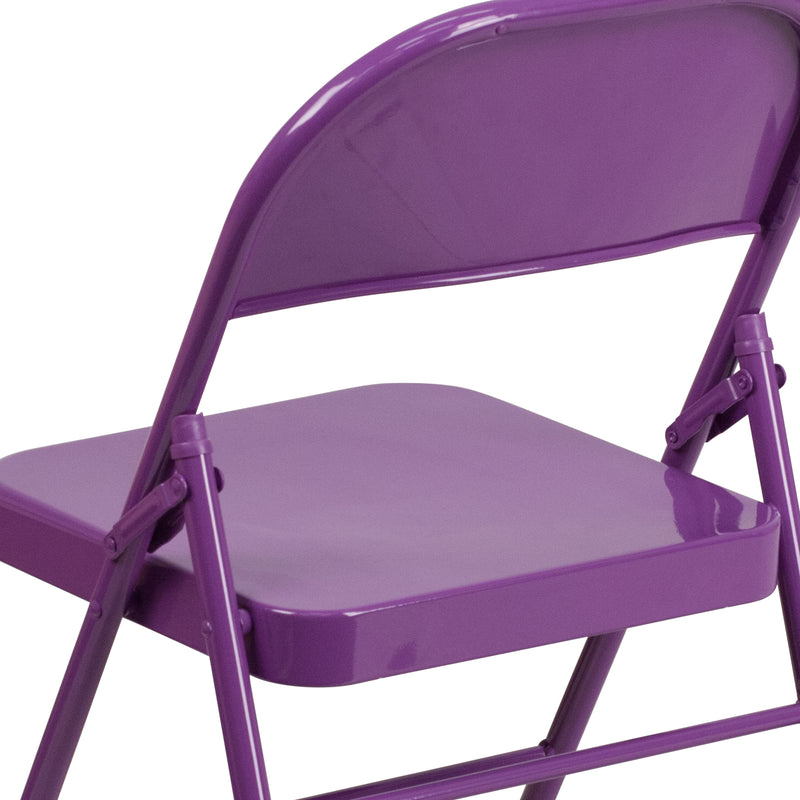 SINGLEWAVE COLORBURST Series Impulsive Purple Triple Braced & Double Hinged Metal Folding Chair