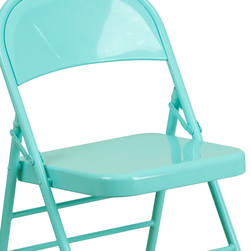 SINGLEWAVE COLORBURST Series Tantalizing Teal Triple Braced & Double Hinged Metal Folding Chair