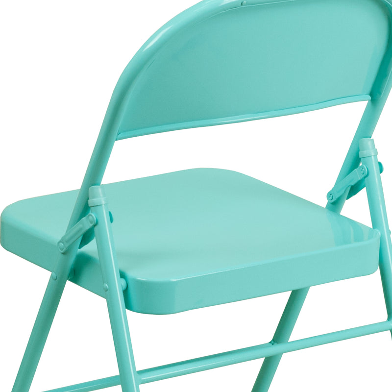 SINGLEWAVE COLORBURST Series Tantalizing Teal Triple Braced & Double Hinged Metal Folding Chair