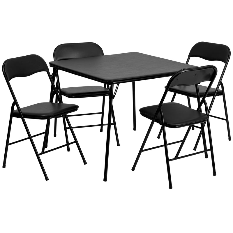 5 Piece Black Folding Card Table and Chair Set