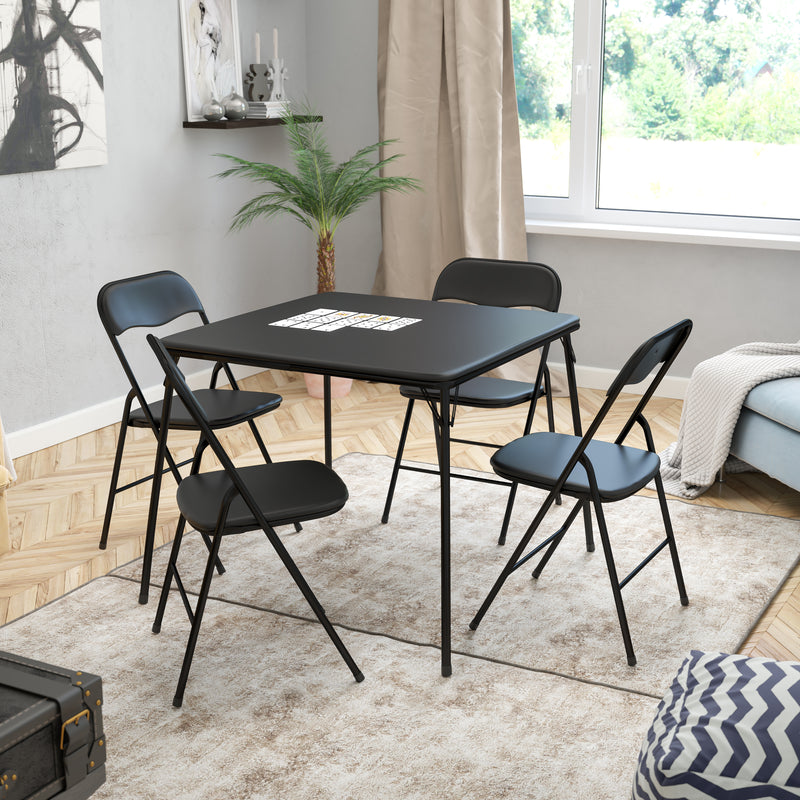 5 Piece Black Folding Card Table and Chair Set