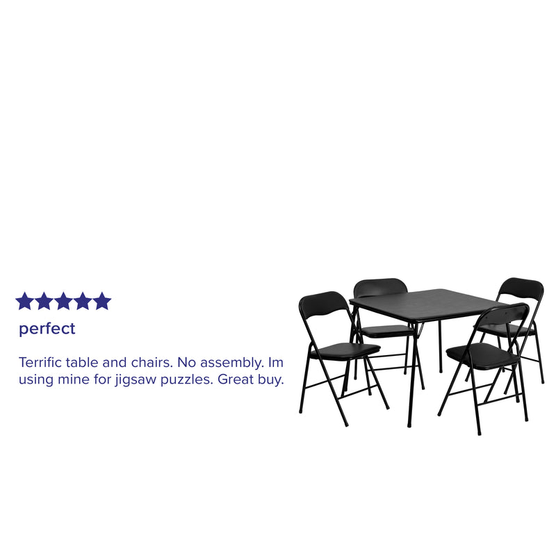 5 Piece Black Folding Card Table and Chair Set