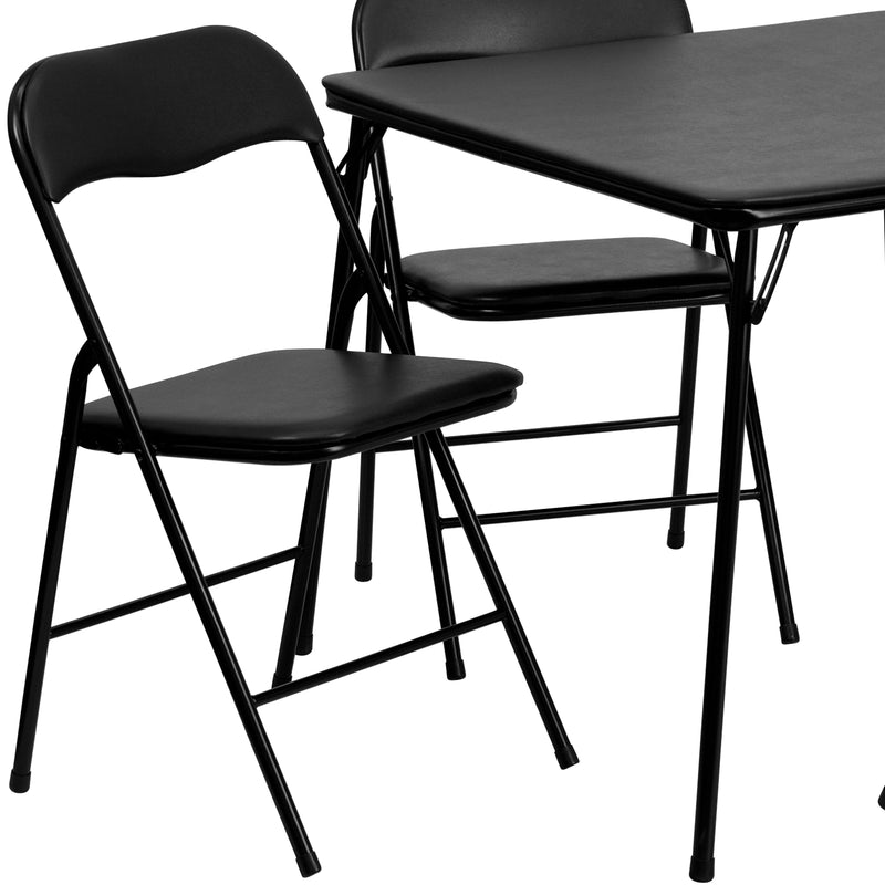 5 Piece Black Folding Card Table and Chair Set