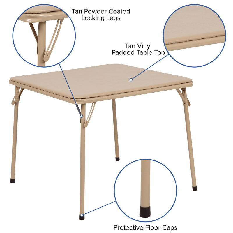 Kids Tan 3 Piece Folding Table and Chair Set