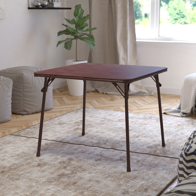 Brown Folding Card Table - Lightweight Portable Folding Table with Collapsible Legs