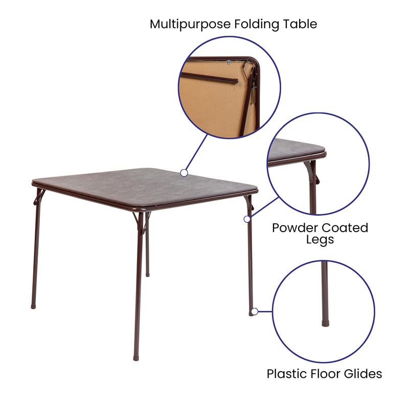 Brown Folding Card Table - Lightweight Portable Folding Table with Collapsible Legs