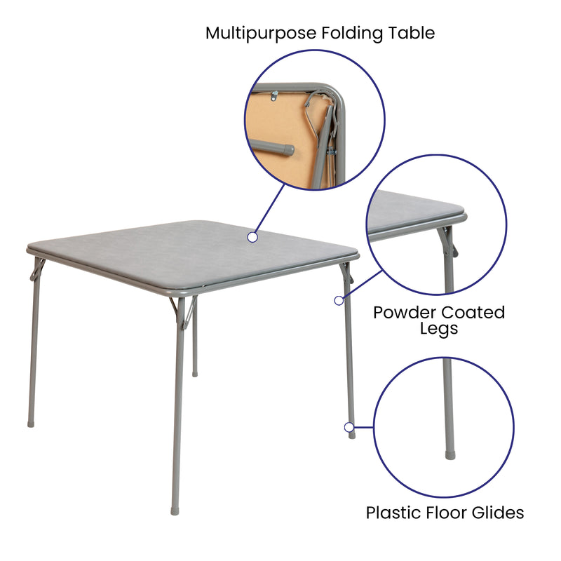 Gray Folding Card Table - Lightweight Portable Folding Table with Collapsible Legs