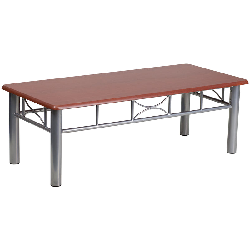 Mahogany Laminate Coffee Table with Silver Steel Frame