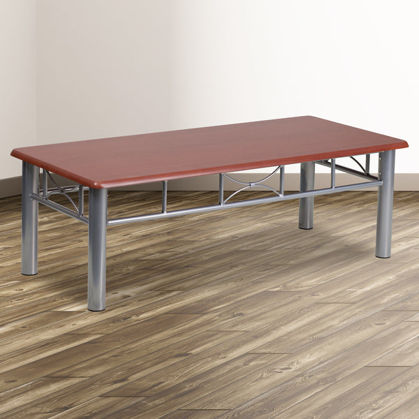 Mahogany Laminate Coffee Table with Silver Steel Frame