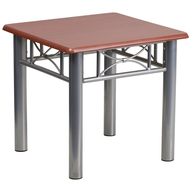 Mahogany Laminate End Table with Silver Steel Frame