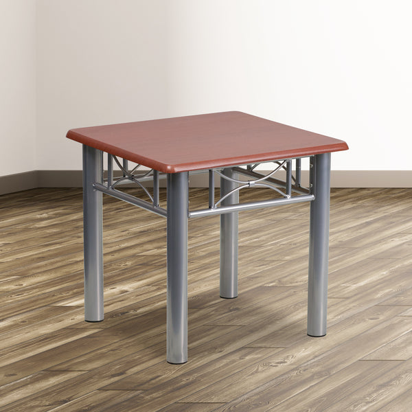 Mahogany Laminate End Table with Silver Steel Frame