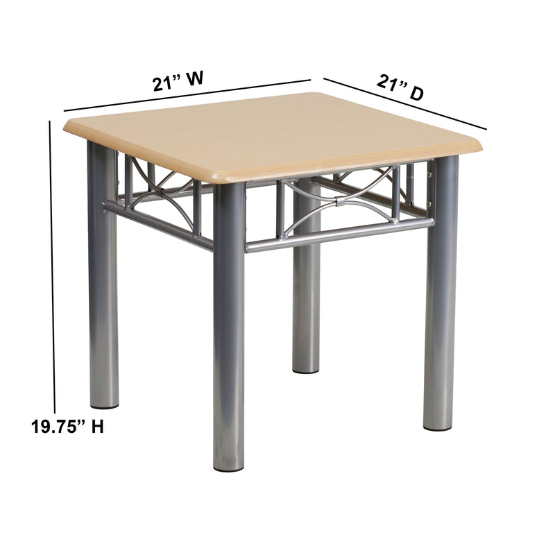 Natural Laminate End Table with Silver Steel Frame