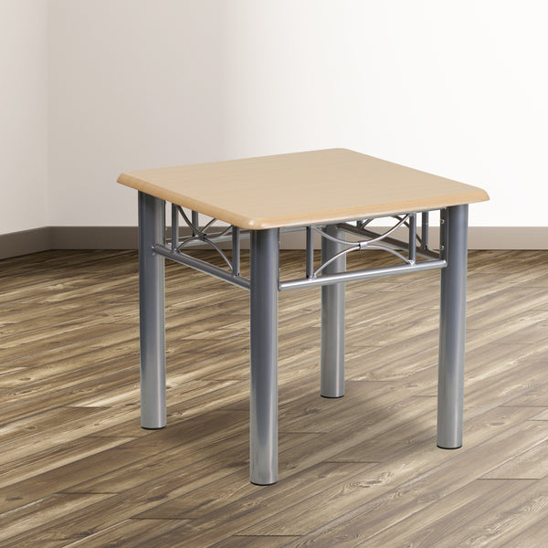 Natural Laminate End Table with Silver Steel Frame