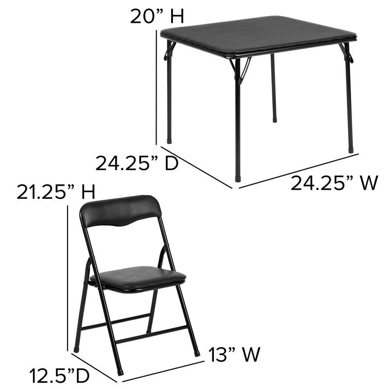 Kids Black 5 Piece Folding Table and Chair Set