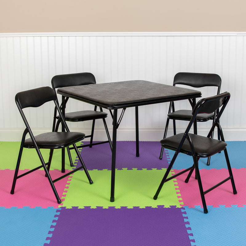 Kids Black 5 Piece Folding Table and Chair Set