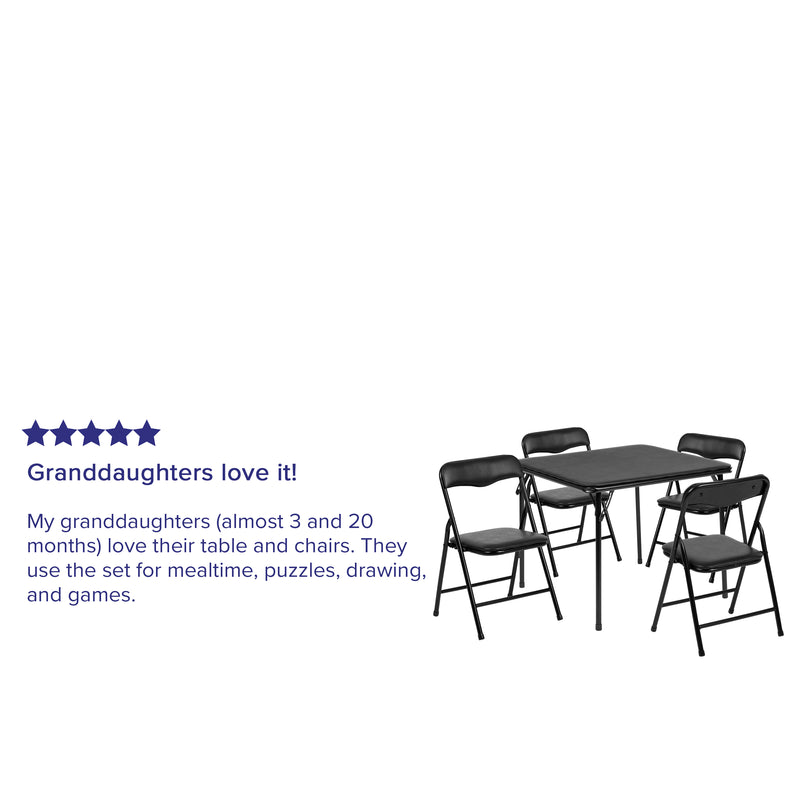 Kids Black 5 Piece Folding Table and Chair Set