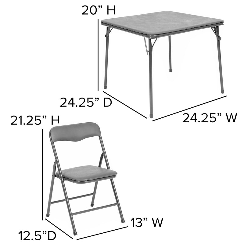 Kids Gray 5 Piece Folding Table and Chair Set