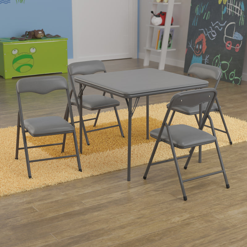 Kids Gray 5 Piece Folding Table and Chair Set