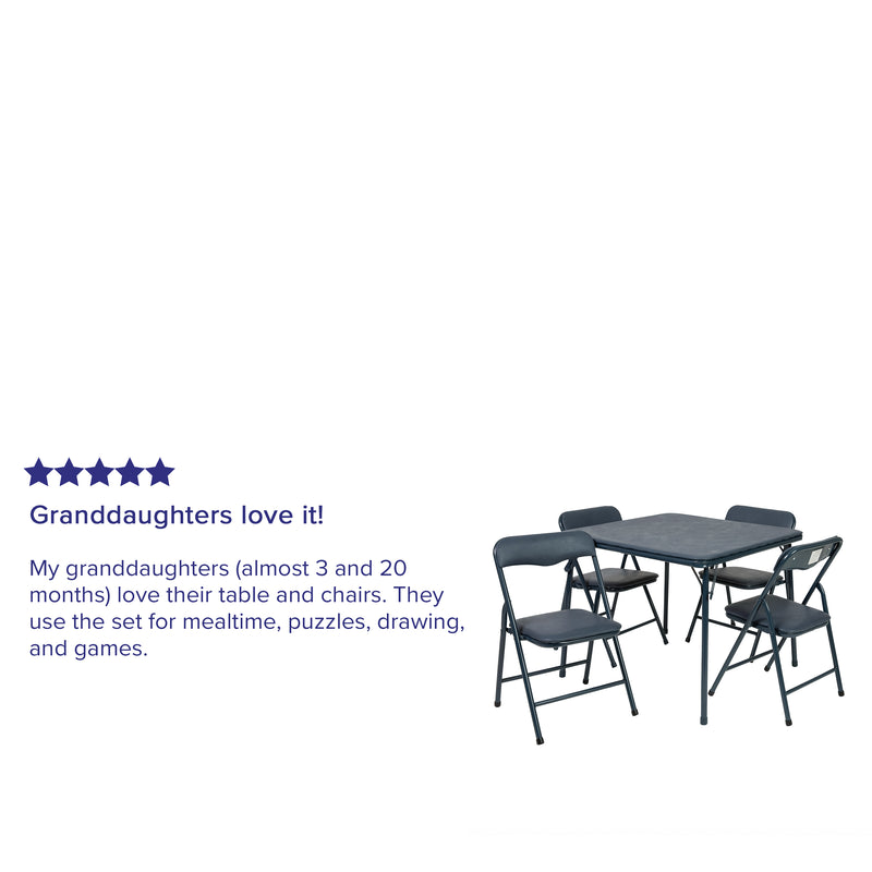 Kids Navy 5 Piece Folding Table and Chair Set