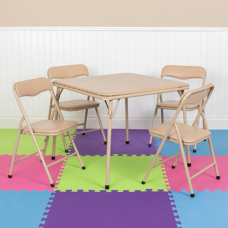 Kids Tan 5 Piece Folding Table and Chair Set