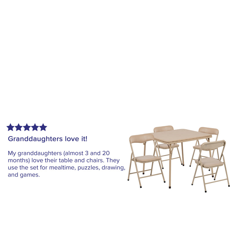 Kids Tan 5 Piece Folding Table and Chair Set