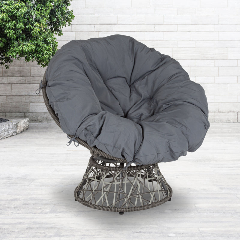 Bowie Comfort Series Swivel Patio Chair with Dark Gray Cushion